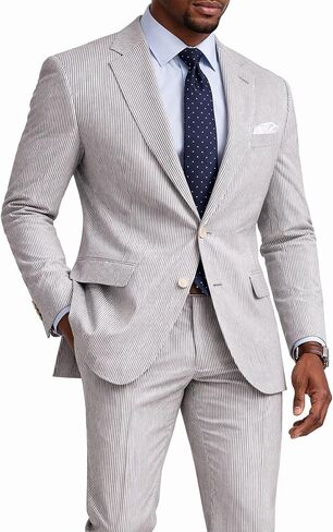 Men's Seersucker 2-Piece Suit – Modern Fit, Adjustable Waist, Lightweight, Includes Socks in Kuwait