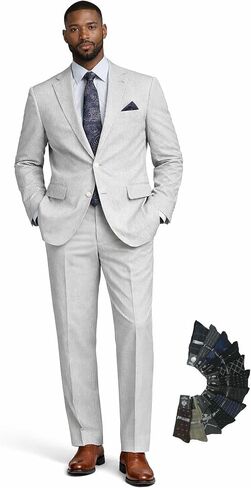 Men's Seersucker 2-Piece Suit – Modern Fit, Adjustable Waist, Lightweight, Includes Socks in Kuwait
