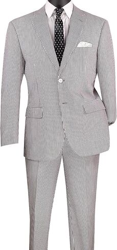 Men's Seersucker 2-Piece Suit – Modern Fit, Adjustable Waist, Lightweight, Includes Socks in Kuwait