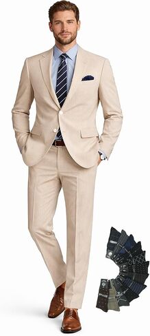 Men's Seersucker 2-Piece Suit – Modern Fit, Adjustable Waist, Lightweight, Includes Socks in Kuwait