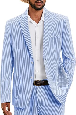 WEEN CHARM Men’s Seersucker Suit 2 Piece Pinstripe Lightweight Suits for Summer Beach Wedding, Kentucky Derby in Saudi Arabia