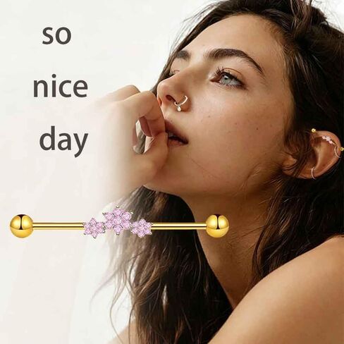 Industrial Piercing Jewelry Gold Cute Industrial Bar 14G Surgical Stainless Steel Industrial Earrings Chain Butterfly Flower Heart Industrial Barbell 1 1/2"(38mm) Bar Length in Saudi Arabia