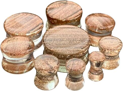 PAIR of Beautiful Golden Sand Design Double Flare Glass Plugs - Tunnels - Gauges - Body Jewelry in Kuwait