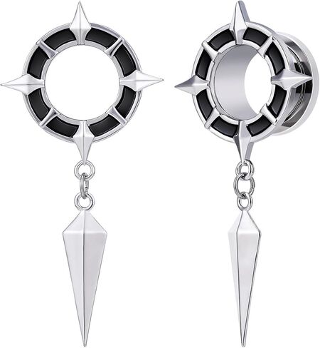 2PCS Dangle Gauges Star-shaped Compass Fashion Punk Gauges Earrings Dark and Unique Screw Fit Ear Tunnels 2g to 1inch Expander Stretcher For Men and Women Body Piercing Jewelry in Kuwait