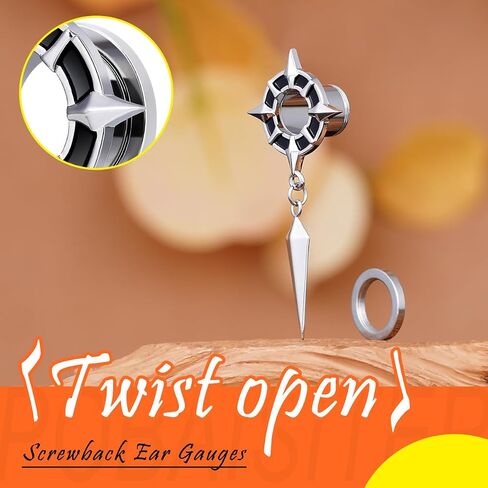 2PCS Dangle Gauges Star-shaped Compass Fashion Punk Gauges Earrings Dark and Unique Screw Fit Ear Tunnels 2g to 1inch Expander Stretcher For Men and Women Body Piercing Jewelry in Kuwait