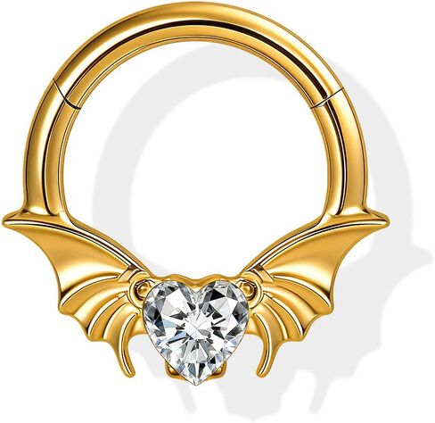 ARTFAN 16G Titanium Septum Ring - Bat Hinged Clicker Hoop with Cubic Zirconia – G23 Hypoallergenic Nose Ring for Women Men, Cartilage Helix Daith Tragus Conch Piercing Jewelry in Kuwait