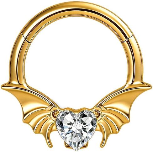 ARTFAN 16G Titanium Septum Ring - Bat Hinged Clicker Hoop with Cubic Zirconia – G23 Hypoallergenic Nose Ring for Women Men, Cartilage Helix Daith Tragus Conch Piercing Jewelry in Kuwait