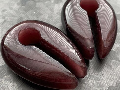 PAIR of Stunning Purple Cats Eye Stone Keyhole Hangers - Ear Weights - Plugs - Gauges - Tunnels - Body Jewelry in Kuwait