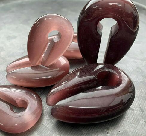 PAIR of Stunning Purple Cats Eye Stone Keyhole Hangers - Ear Weights - Plugs - Gauges - Tunnels - Body Jewelry in Kuwait