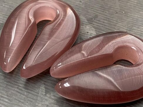 PAIR of Stunning Purple Cats Eye Stone Keyhole Hangers - Ear Weights - Plugs - Gauges - Tunnels - Body Jewelry in Kuwait