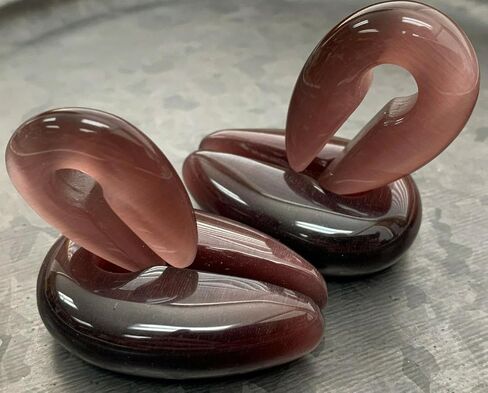 PAIR of Stunning Purple Cats Eye Stone Keyhole Hangers - Ear Weights - Plugs - Gauges - Tunnels - Body Jewelry in Kuwait