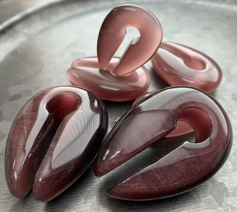 PAIR of Stunning Purple Cats Eye Stone Keyhole Hangers - Ear Weights - Plugs - Gauges - Tunnels - Body Jewelry in Kuwait