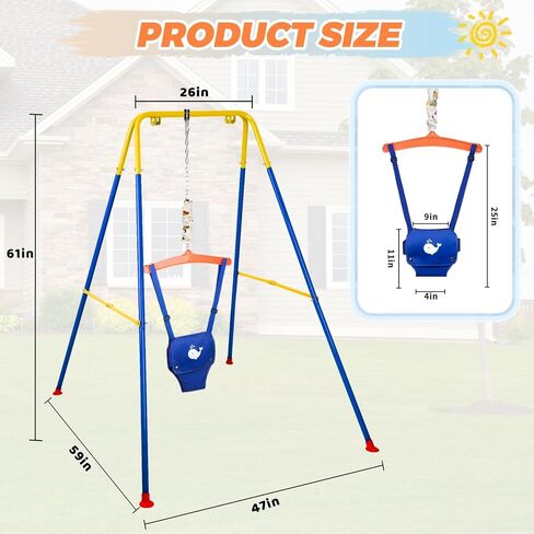 Baby Jumper with Stand, Baby Jumpers and Bouncers for Indoor & Outdoor Play, Swing Set with Stand Suitable for 6-24 Months Infant & Toddler, Easy to Assemble & Store Jumper for Baby (Pink) in Saudi Arabia