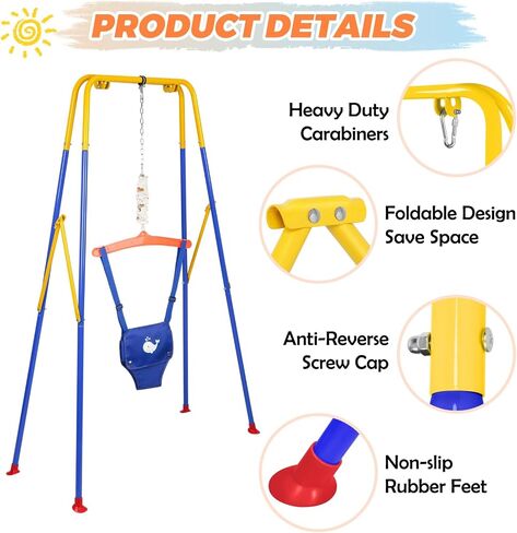 Baby Jumper with Stand, Baby Jumpers and Bouncers for Indoor & Outdoor Play, Swing Set with Stand Suitable for 6-24 Months Infant & Toddler, Easy to Assemble & Store Jumper for Baby (Pink) in Saudi Arabia