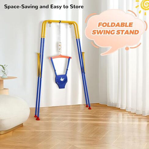 Baby Jumper with Stand, Baby Jumpers and Bouncers for Indoor & Outdoor Play, Swing Set with Stand Suitable for 6-24 Months Infant & Toddler, Easy to Assemble & Store Jumper for Baby (Pink) in Saudi Arabia