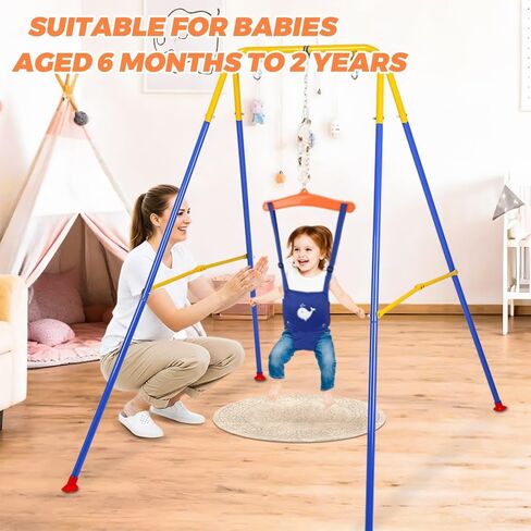 Baby Jumper with Stand, Baby Jumpers and Bouncers for Indoor & Outdoor Play, Swing Set with Stand Suitable for 6-24 Months Infant & Toddler, Easy to Assemble & Store Jumper for Baby (Pink) in Saudi Arabia
