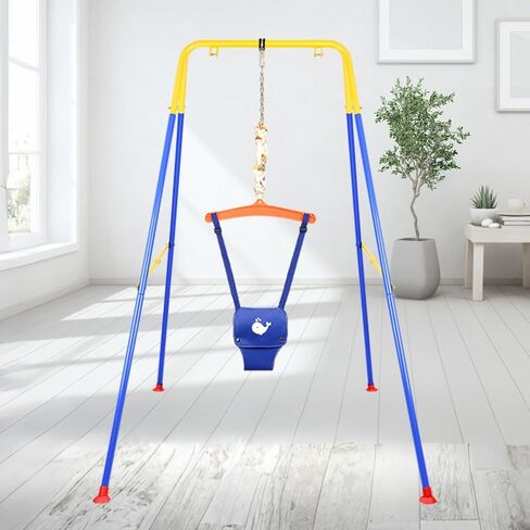 Baby Jumper with Stand, Baby Jumpers and Bouncers for Indoor & Outdoor Play, Swing Set with Stand Suitable for 6-24 Months Infant & Toddler, Easy to Assemble & Store Jumper for Baby (Pink) in Saudi Arabia