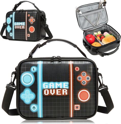 Game Console Boys Lunch Box, Insulated Lunch Bag for Kid Teen, Portable Gamer Lunch Box with Hand Hold & shoulder straps , Bento Reusable Large Capacity Waterproof Leakproof to School Office Picnic in Saudi Arabia