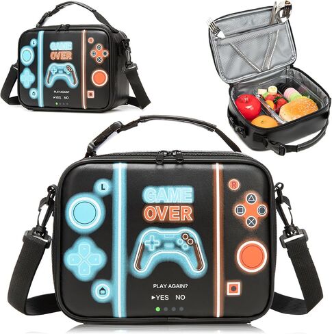 Game Console Boys Lunch Box, Insulated Lunch Bag for Kid Teen, Portable Gamer Lunch Box with Hand Hold & shoulder straps , Bento Reusable Large Capacity Waterproof Leakproof to School Office Picnic in Kuwait