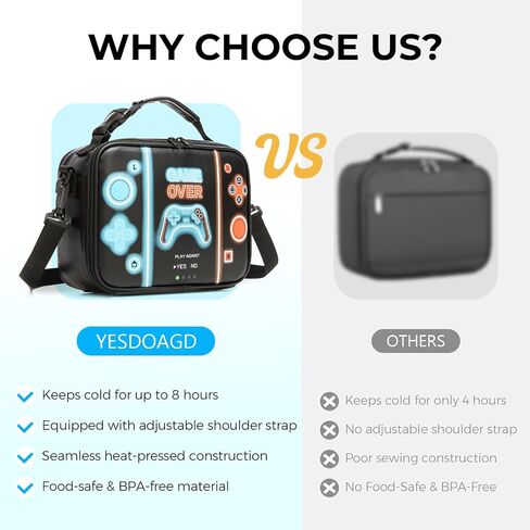 Game Console Boys Lunch Box, Insulated Lunch Bag for Kid Teen, Portable Gamer Lunch Box with Hand Hold & shoulder straps , Bento Reusable Large Capacity Waterproof Leakproof to School Office Picnic in Kuwait