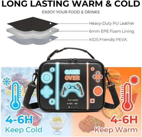 Game Console Boys Lunch Box, Insulated Lunch Bag for Kid Teen, Portable Gamer Lunch Box with Hand Hold & shoulder straps , Bento Reusable Large Capacity Waterproof Leakproof to School Office Picnic in Kuwait