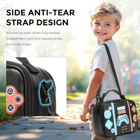 Game Console Boys Lunch Box, Insulated Lunch Bag for Kid Teen, Portable Gamer Lunch Box with Hand Hold & shoulder straps , Bento Reusable Large Capacity Waterproof Leakproof to School Office Picnic in Kuwait