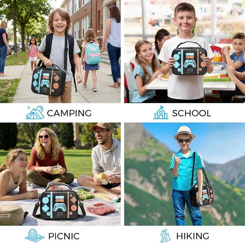 Game Console Boys Lunch Box, Insulated Lunch Bag for Kid Teen, Portable Gamer Lunch Box with Hand Hold & shoulder straps , Bento Reusable Large Capacity Waterproof Leakproof to School Office Picnic in Kuwait