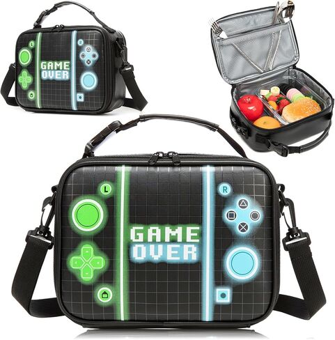 Game Console Boys Lunch Box, Insulated Lunch Bag for Kid Teen, Portable Gamer Lunch Box with Hand Hold & shoulder straps , Bento Reusable Large Capacity Waterproof Leakproof to School Office Picnic in Kuwait