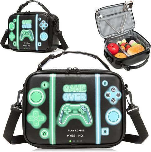Game Console Boys Lunch Box, Insulated Lunch Bag for Kid Teen, Portable Gamer Lunch Box with Hand Hold & shoulder straps , Bento Reusable Large Capacity Waterproof Leakproof to School Office Picnic in Kuwait