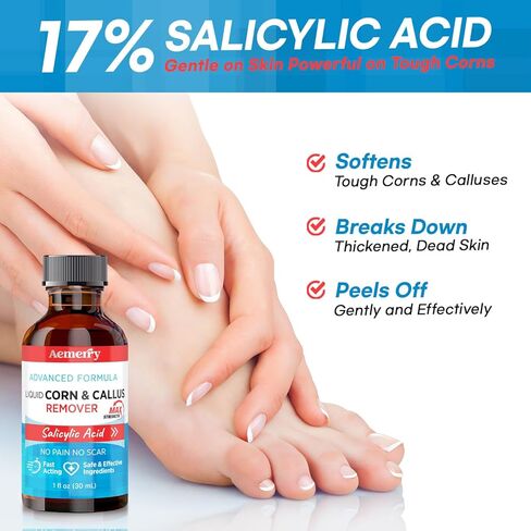 Aemerry Corn Removers for Toes Foot: Liquid Salicylic Acid 17% Corns Calluses Removal Extra Strength, Fast Acting Corn Remover for Feet Fingers. 30ml in Kuwait