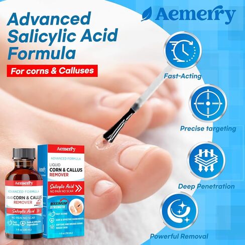 Aemerry Corn Removers for Toes Foot: Liquid Salicylic Acid 17% Corns Calluses Removal Extra Strength, Fast Acting Corn Remover for Feet Fingers. 30ml in Kuwait