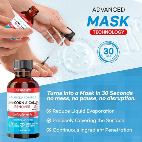 Aemerry Corn Removers for Toes Foot: Liquid Salicylic Acid 17% Corns Calluses Removal Extra Strength, Fast Acting Corn Remover for Feet Fingers. 30ml in Kuwait
