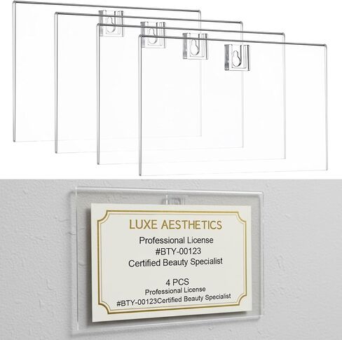 Amyhill 4 Pcs Clear Acrylic Business License Frame for Wall Cosmetology License Frame 8.5 x 5.5 x 0.2 Inches with Hanging Buckle Acrylic Display Certificate Holder for Salon Spa Office Business in Saudi Arabia