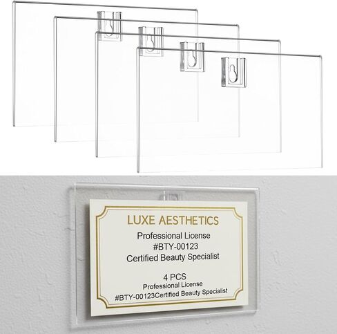 Amyhill 4 Pcs Clear Acrylic Business License Frame for Wall Cosmetology License Frame 8.5 x 5.5 x 0.2 Inches with Hanging Buckle Acrylic Display Certificate Holder for Salon Spa Office Business in Saudi Arabia
