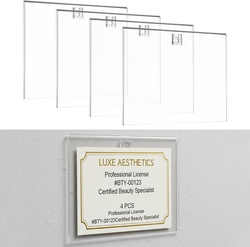 Amyhill 4 Pcs Clear Acrylic Business License Frame for Wall Cosmetology License Frame 8.5 x 5.5 x 0.2 Inches with Hanging Buckle Acrylic Display Certificate Holder for Salon Spa Office Business in Saudi Arabia