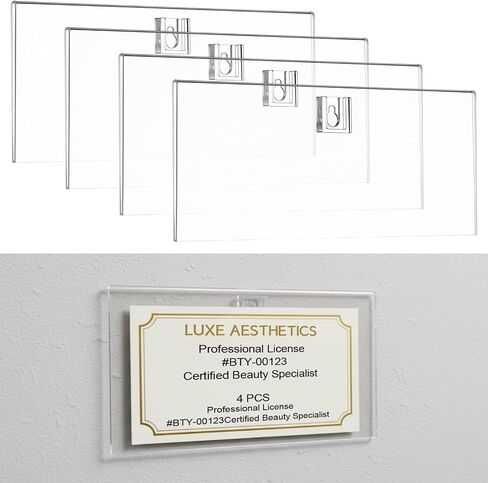 Amyhill 4 Pcs Clear Acrylic Business License Frame for Wall Cosmetology License Frame 8.5 x 5.5 x 0.2 Inches with Hanging Buckle Acrylic Display Certificate Holder for Salon Spa Office Business in Saudi Arabia