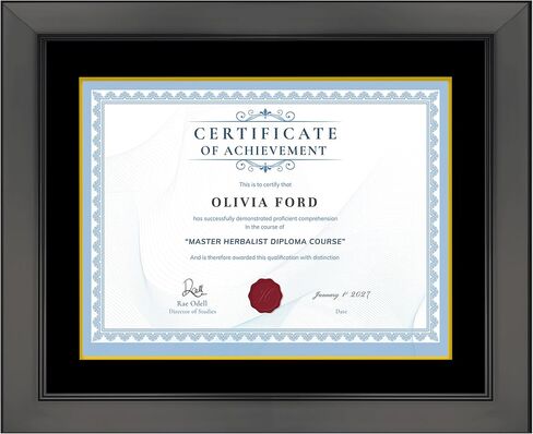 CountryArtHouse 15.75x20 Black Diploma Frame Solid Wood - Black on Gold Double Mat - Displays 11.75x16 Diplomas with Mat or 15.75x20 Inch Without Mat - With Acrylic Front and Foam Board Backing in Kuwait