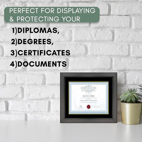 CountryArtHouse 15.75x20 Black Diploma Frame Solid Wood - Black on Gold Double Mat - Displays 11.75x16 Diplomas with Mat or 15.75x20 Inch Without Mat - With Acrylic Front and Foam Board Backing in Kuwait