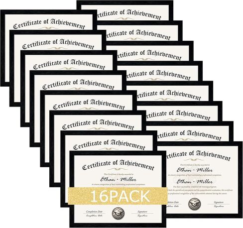 Wiscet 8.5x11 Picture Frame Set of 16, Certificate Diploma Document Frames with HD Plexiglass, Gallery Wall Frame Set for Wall or Tabletop Display, Black Woodgrain in Saudi Arabia