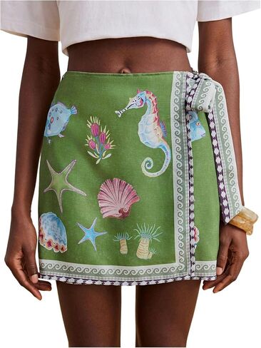 Floerns Women's Ocean Print Boho Skirt High Waisted Wrap Tie Side Vacation Mini Skirts in Kuwait