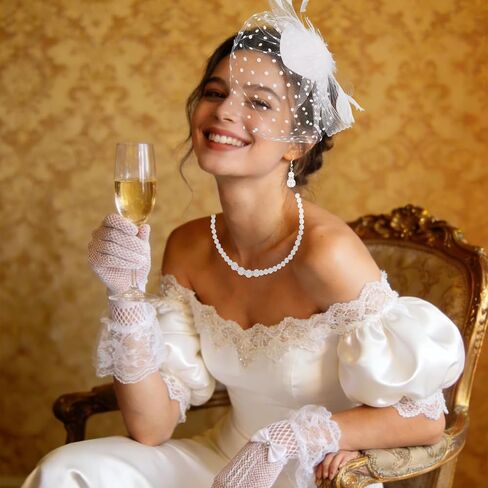5PCS White Fascinators Hats for Women Girls, Tea Party Hats with Flower Mesh Lace Gloves Pearl Jewelry, 1920s Elegant Headwear Set Vintage Hair Accessories for Horse Races Wedding Cocktail in Saudi Arabia