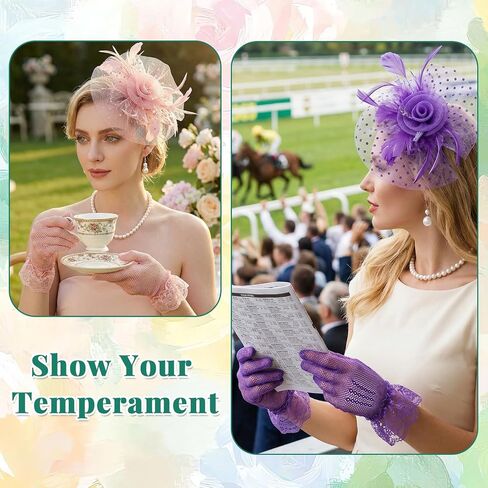 36 Pcs Tea Party Hats and Gloves Fascinators Hats for Women Pearl Necklaces Bracelets and Earrings for Vintage Derby Party Wedding Horse Racing Outfit Accessories in Kuwait