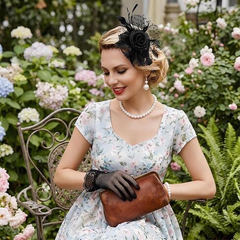 36 Pcs Tea Party Hats and Gloves Fascinators Hats for Women Pearl Necklaces Bracelets and Earrings for Vintage Derby Party Wedding Horse Racing Outfit Accessories in Kuwait