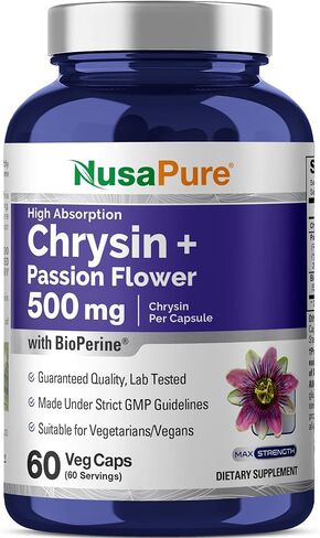 NusaPure Chrysin 500mg, 60 Veggie Capsules | Passion Flower Complex 500mg Supplement | 5, 7-Dihydroxyflavone | Concentrated Extract | Non-GMO, BioPerine in Kuwait