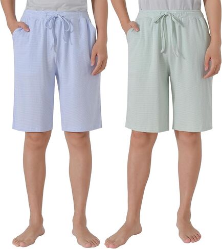 Latuza Women's Cotton Bermuda Pajama Shorts Striped Knee Length Sleep Shorts in Kuwait