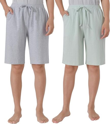 Latuza Women's Cotton Bermuda Pajama Shorts Striped Knee Length Sleep Shorts in Kuwait