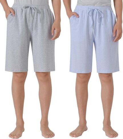 Latuza Women's Cotton Bermuda Pajama Shorts Striped Knee Length Sleep Shorts in Kuwait