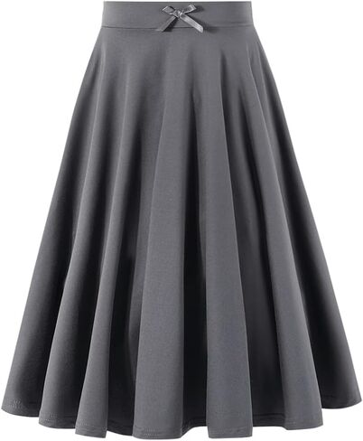 7-14Y Girls Casual Midi Skirt A-Line Flowy Swing Skirt with Bow Elastic Waist for Kids in Saudi Arabia