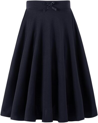 7-14Y Girls Casual Midi Skirt A-Line Flowy Swing Skirt with Bow Elastic Waist for Kids in Saudi Arabia