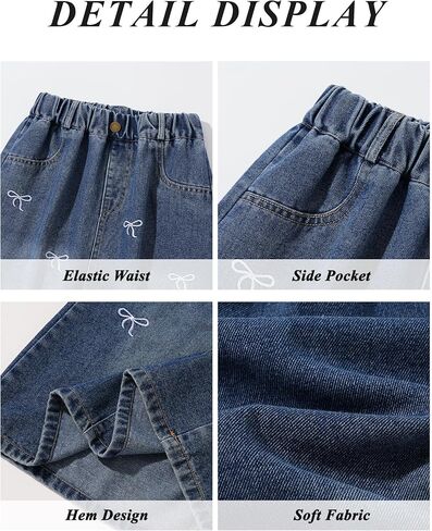 Happy Cherry Girls Denim Skirt Elastic Waist A-Line Jean Skirt Knee Length for Summer in Kuwait
